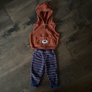 Carter's Bear Sleeveless Hoodie and Navy Striped Pants